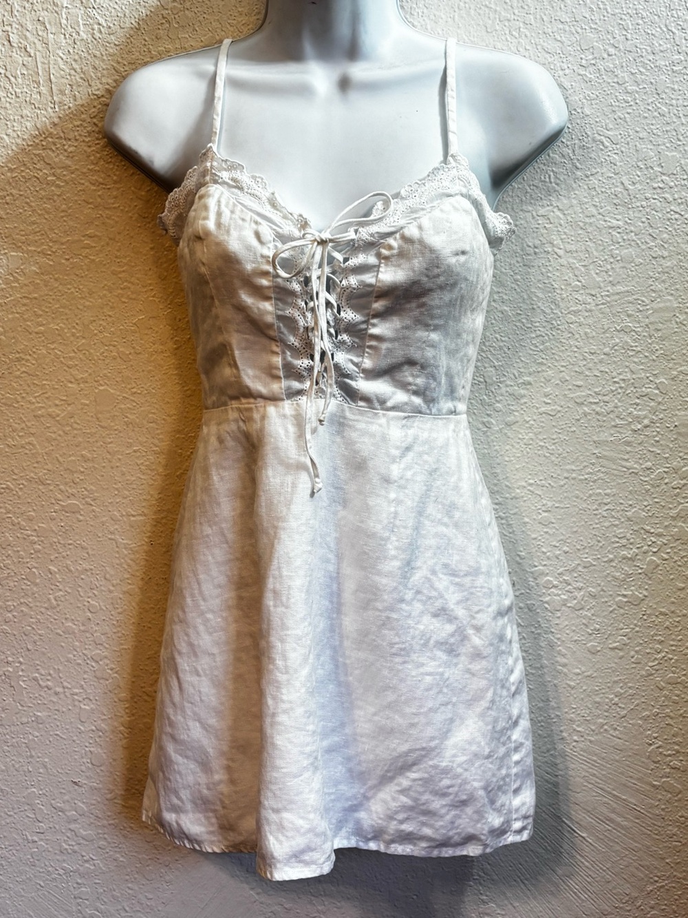 Reformation Reid White Linen Lace Up Cottagecore Milkmaid Mini Dress Size 0